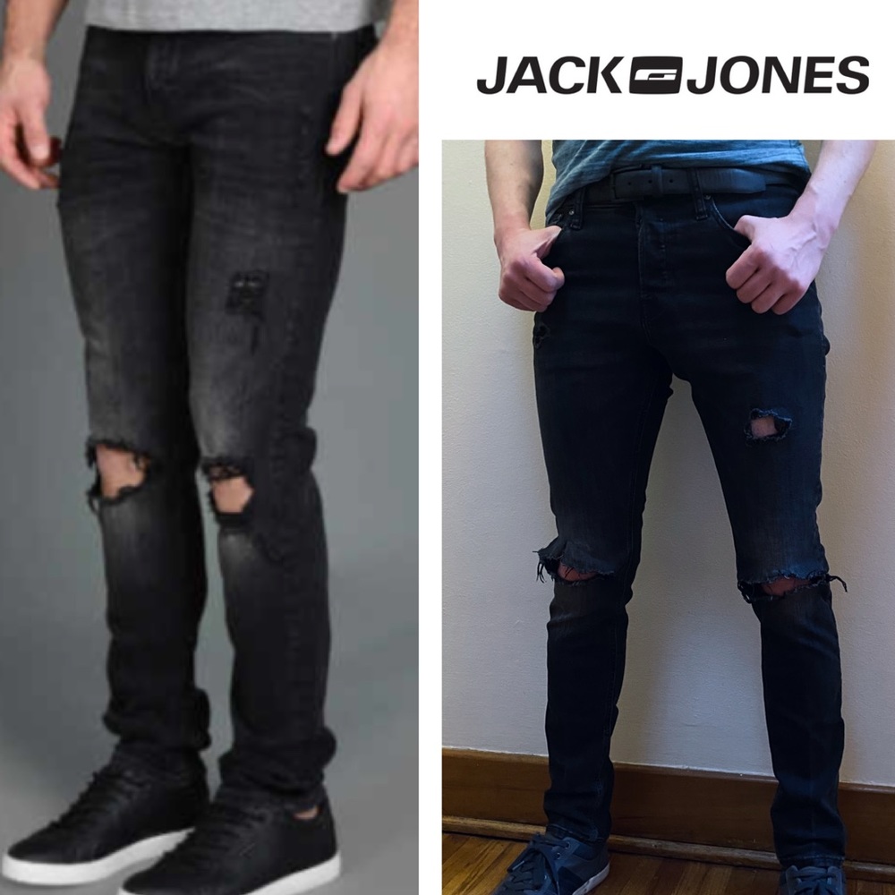 Jack & Jones 32x32 Slim Fit/Glenn Knee Rips Black